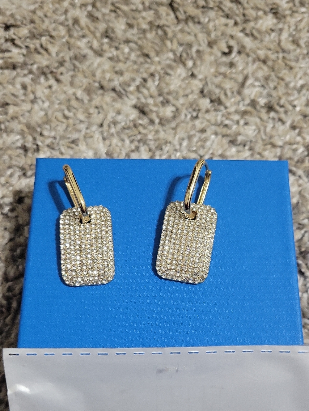 Gold-Tone Pave Rectangle Drop Earrings - Gold